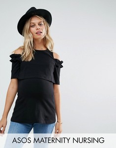 Трикотажный топ с вырезами на плечах ASOS Maternity NURSING - Черный