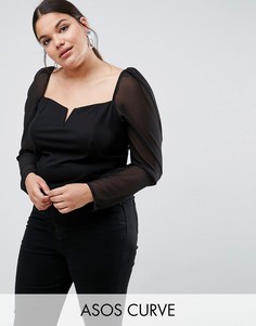 Топ в стиле 80-х с сетчатыми рукавами ASOS CURVE Ultimate - Черный