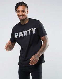 Футболка с переливающимися пайетками и надписью Party ASOS - Черный