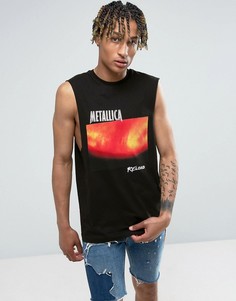 Футболка без рукавов с глубокими проймами и принтом ASOS - Черный