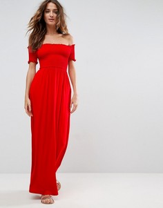 Сарафан макси с открытыми плечами и сборками ASOS - Красный