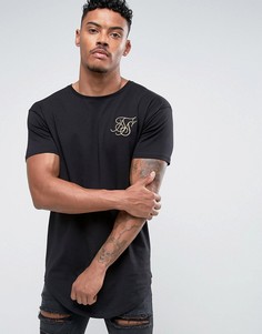 Черная обтягивающая футболка с золотистым логотипом SikSilk - Черный