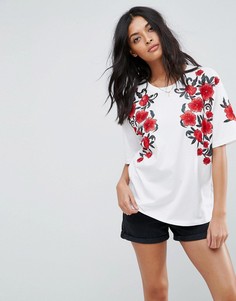 Футболка с цветочной вышивкой ASOS - Белый