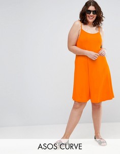 Свободное платье мини в рубчик ASOS CURVE - Оранжевый