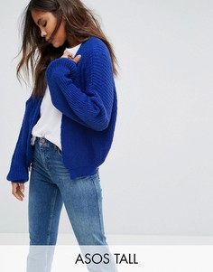 Пушистый кардиган крупной вязки в рубчик ASOS TALL - Синий