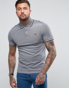 Синяя узкая футболка-поло с контрастными полосками Fred Perry - Синий