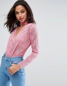 Кружевное боди ASOS - Розовый