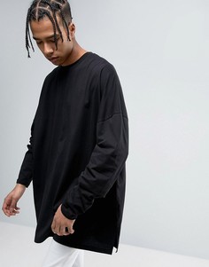 Черная оversize-футболка с супердлинными рукавами ASOS - Черный