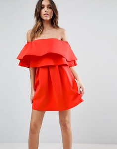 Платье мини с открытыми плечами и оборками ASOS - Красный