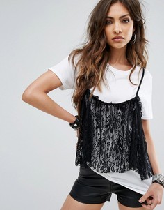 Oversize-футболка с кружевом PrettyLittleThing - Черный