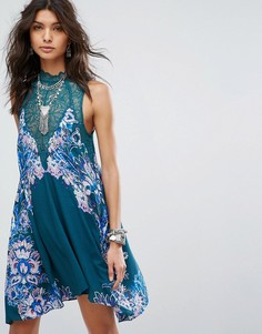 Платье-комбинация с принтом Free People - Зеленый