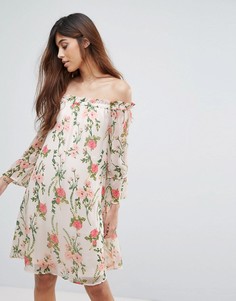 Платье с открытыми плечами и цветочным принтом Vero Moda - Мульти