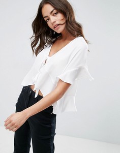 Блузка с завязкой и оборками на рукавах ASOS - Белый