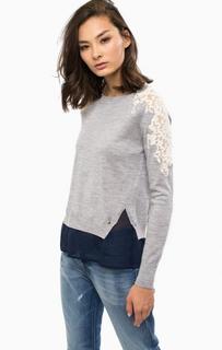 Серый джемпер с кружевными вставками на рукавах Patrizia Pepe