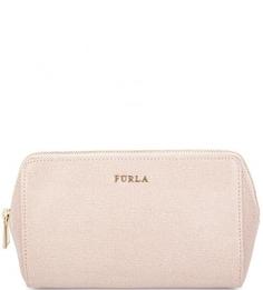 Бежевая косметичка из сафьяновой кожи Furla