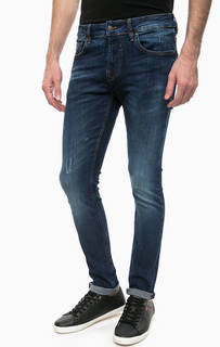 Синие джинсы скинни с потертостями Guess