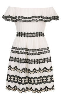 Мини-платье с кружевной отделкой и открытыми плечами Alice + Olivia