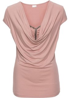 Футболка с драпировкой-водопадом (розовый) Bonprix