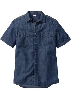 Джинсовая рубашка зауженного покроя (темно-синий) Bonprix