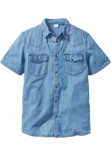 Джинсовая рубашка зауженного покроя (синий) Bonprix