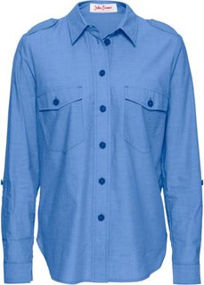 Удлиненная блуза с длинным рукавом с подворотом (голубой) Bonprix