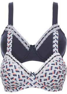 Бюстгальтер (2 шт.), чашка D (с рисунком + темно-синий) Bonprix
