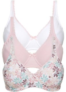 Бюстгальтер (3 шт.), чашка E (с рисунком + белый + розовый) Bonprix