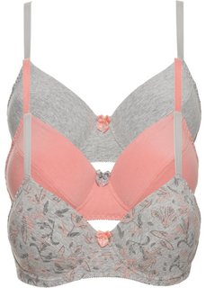 Бюстгальтер (3 шт.), чашка D (с рисунком + серый меланж + персиковый) Bonprix