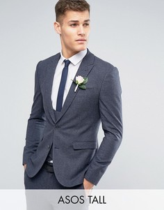 Синий облегающий пиджак в мелкую клетку ASOS TALL WEDDING - Синий
