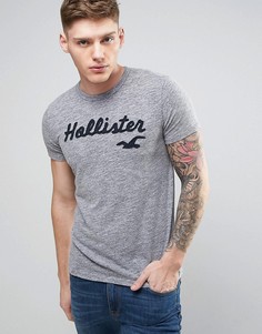 Зеленая узкая меланжевая футболка с логотипом Hollister - Серый