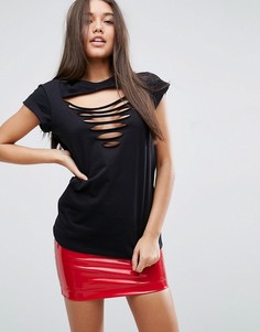Футболка с разрезом на груди ASOS - Черный