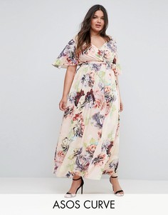 Платье макси с расклешенными рукавами и принтом ASOS CURVE WEDDING - Мульти