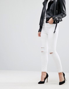 Супероблегающие джинсы с завышенной талией и прорехами J Brand Maria - Белый