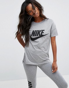 Серая футболка с крупным логотипом Nike Signal - Серый