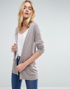 Кардиган из тонкого трикотажа с отделкой в рубчик ASOS - Светло-серый
