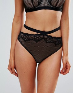 Кружевные сетчатые трусики с завышенной талией ASOS FULLER BUST Caggie - Черный