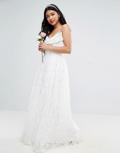 Кружевное платье макси для выпускного с бантом ASOS BRIDAL - Белый