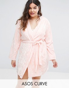 Бархатный халат мини ASOS CURVE - Розовый