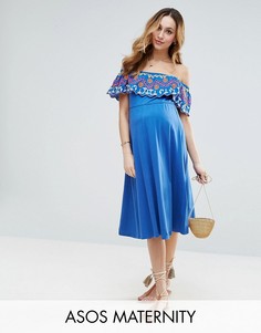 Сарафан с вышивкой и открытыми плечами ASOS Maternity - Синий
