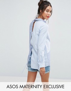 Рубашка в полоску с завязкой на спине ASOS Maternity - Синий