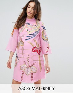 Цельнокройное платье для беременных с вышивкой ASOS Maternity - Розовый