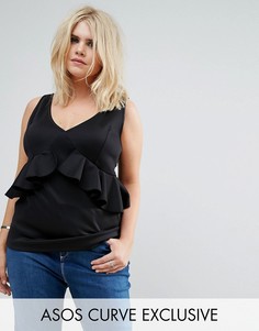 Топ с оборкой по краю ASOS CURVE - Черный