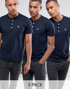3 темно-синих обтягивающих футболки хенли Abercrombie &amp; Fitch - Скидка 30 - Темно-синий