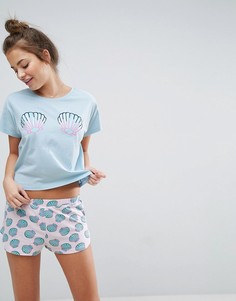 Пижамная футболка и шорты с принтом ракушек ASOS - Мульти