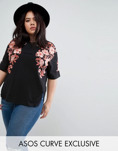 Футболка с цветочной вышивкой ASOS CURVE - Мульти