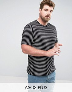 Полосатая обтягивающая футболка удлиненного кроя в рубчик ASOS PLUS - Черный