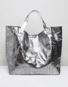 Плетеная пляжная сумка оловянного цвета Vincent Pradier - Серебряный