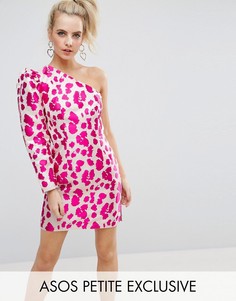 Жаккардовое платье мини на одно плечо с леопардовым принтом ASOS PETITE - Розовый