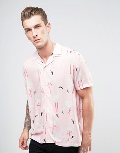 Oversize-рубашка из вискозы с принтом фламинго и отложным воротником ASOS - Розовый