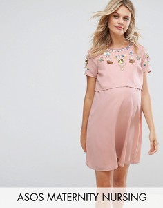 Двухслойное платье с цветочной отделкой ASOS Maternity NURSING - Розовый